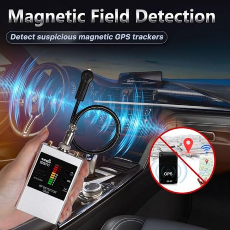 جهاز كشف التجسس الفندقي للكاميرات المخفية وإشارات GPS وRF، هيكل من سبائك الألومنيوم، أسود، تعديل حساسية 10 مستويات - Image 3