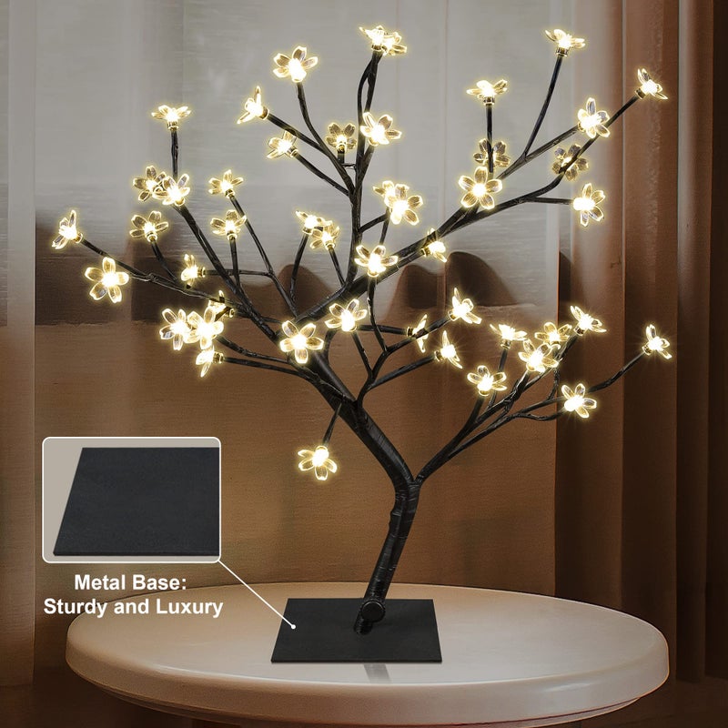 LIGHTSHARE 18 Inch Cherry Blossom Bonsai Tree, 48 LED Lights, 24V UL Listed Adapter Included, Metal Base, Warm White Lights, Ideal as Night Lights, Home Gift Idea - Image 3