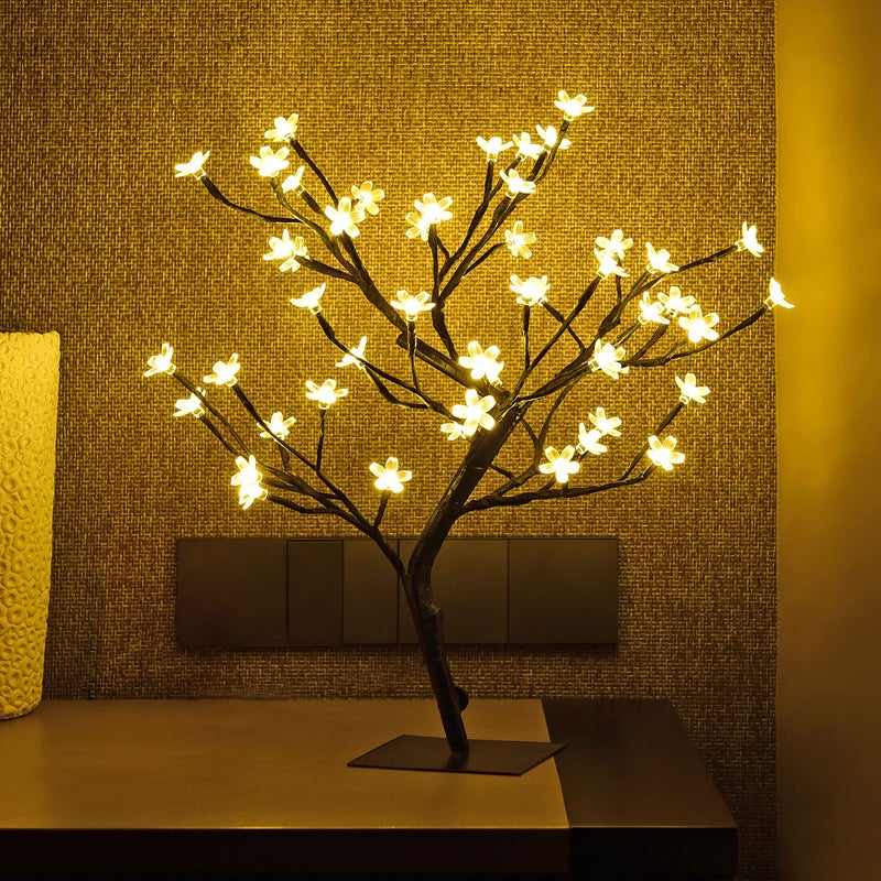 LIGHTSHARE 18 Inch Cherry Blossom Bonsai Tree, 48 LED Lights, 24V UL Listed Adapter Included, Metal Base, Warm White Lights, Ideal as Night Lights, Home Gift Idea - Image 1