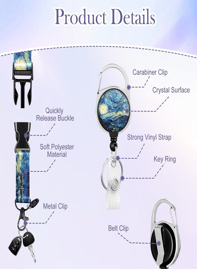 TecoKart® ID Card Pulley Holder for Office With Lanyard, Van Gogh Starry Night Landyard ID Card, Transparent Visiting Card Holder for Men, Retractable Office Staff Employees Work Id Pulley Card Holder - Image 3