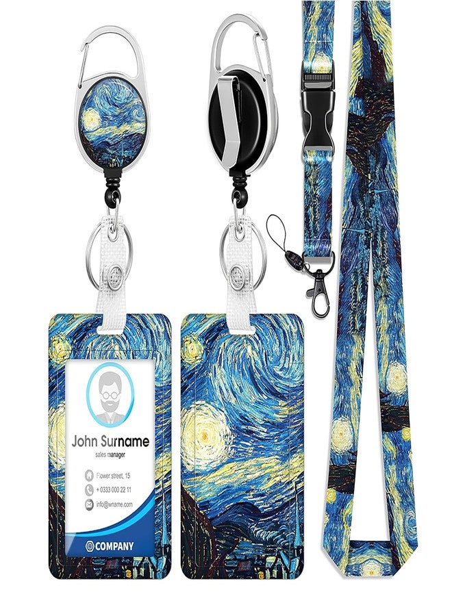 TecoKart® ID Card Pulley Holder for Office With Lanyard, Van Gogh Starry Night Landyard ID Card, Transparent Visiting Card Holder for Men, Retractable Office Staff Employees Work Id Pulley Card Holder - Image 1