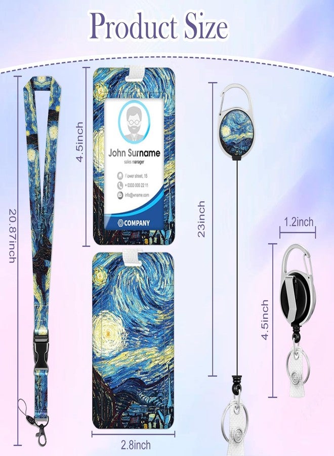 TecoKart® ID Card Pulley Holder for Office With Lanyard, Van Gogh Starry Night Landyard ID Card, Transparent Visiting Card Holder for Men, Retractable Office Staff Employees Work Id Pulley Card Holder - Image 2