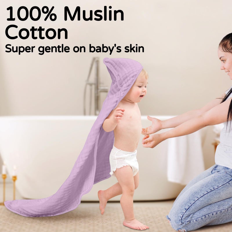 Yoofoss Hooded Baby Towels for Newborn 2 Pack 100% Muslin Organic Cotton Baby Bath Towel with Hood for Babies, Infant, Toddler and Kids, 32x32Inch, Soft and Absorbent Newborn Essential, Butterfly - Image 2