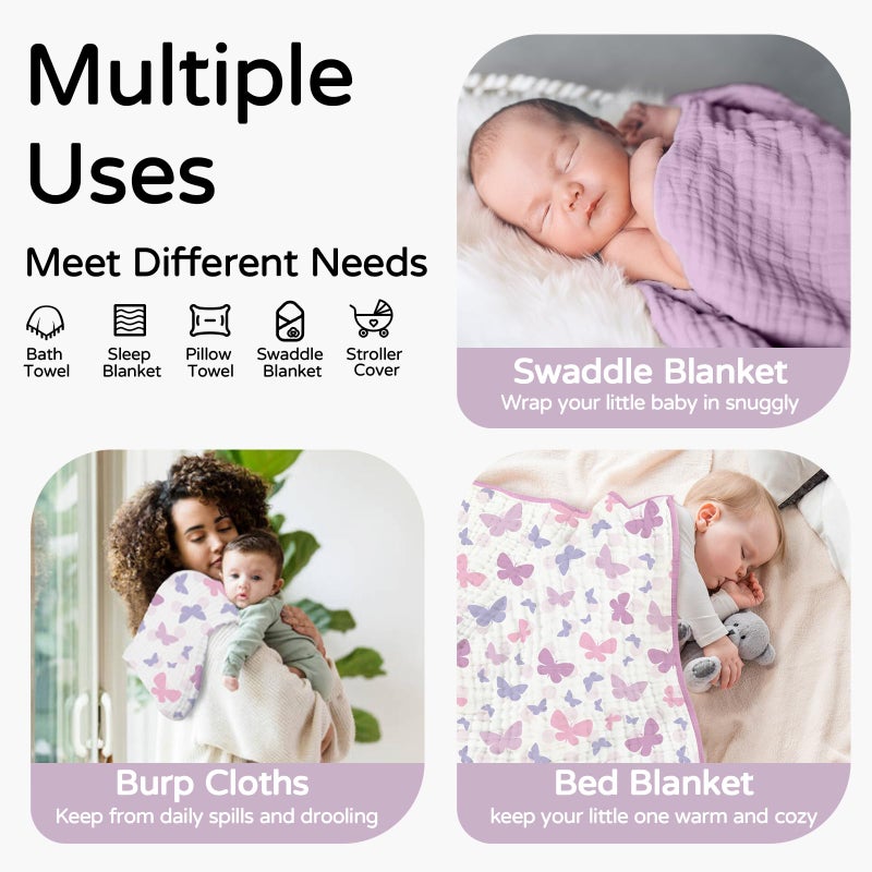 Yoofoss Hooded Baby Towels for Newborn 2 Pack 100% Muslin Organic Cotton Baby Bath Towel with Hood for Babies, Infant, Toddler and Kids, 32x32Inch, Soft and Absorbent Newborn Essential, Butterfly - Image 4