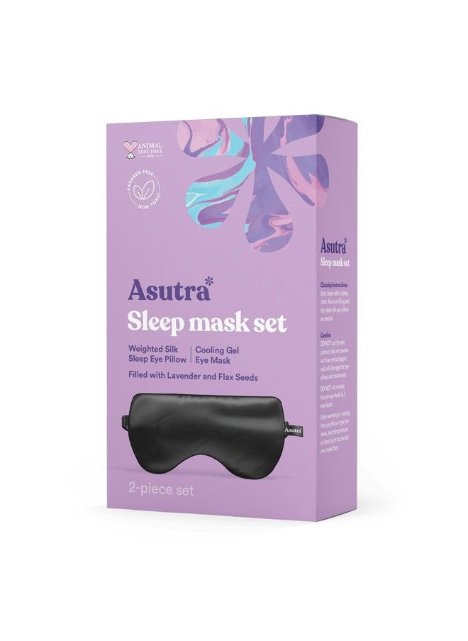 Asutra Silk Eye Pillow for Sleep, Black - Filled w/Lavender Buds & Flax Seeds, Weighted Eye Mask, Meditation & Light Blocking Blindfold, Cooling Gel Mask Included  - Image 1