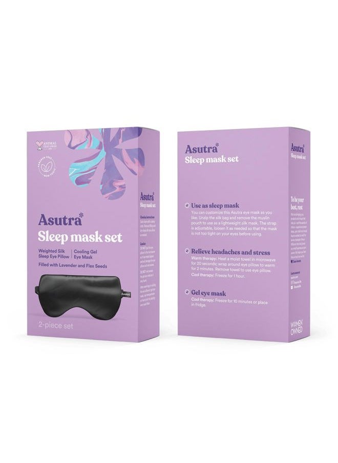 Asutra Silk Eye Pillow for Sleep, Black - Filled w/Lavender Buds & Flax Seeds, Weighted Eye Mask, Meditation & Light Blocking Blindfold, Cooling Gel Mask Included  - Image 2