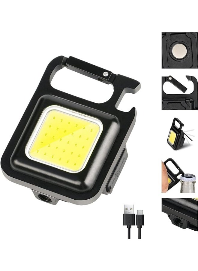 Ultra-bright mini COB LED keychain light—a portable, rechargeable emergency light featuring a magnetic base, foldable stand, and bottle opener. Ideal for outdoor activities, camping, and emergencies. - Image 1