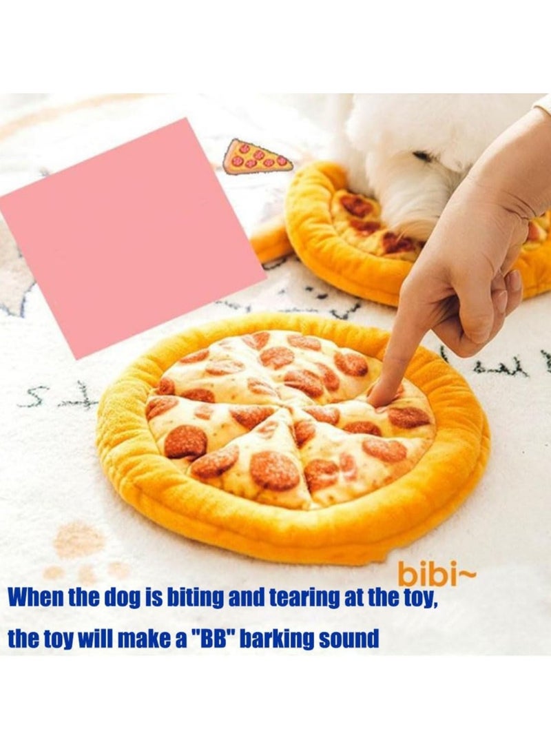 general Realistic pizza-shaped plush dog toy with a circular design resembling a frisbee, featuring built-in squeaker and crinkle paper—supports teething and interactive play. - Image 4