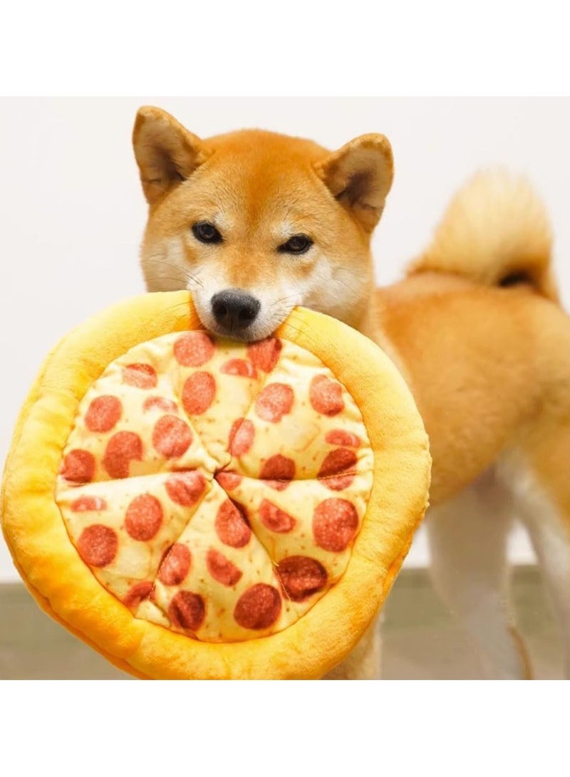 general Realistic pizza-shaped plush dog toy with a circular design resembling a frisbee, featuring built-in squeaker and crinkle paper—supports teething and interactive play. - Image 2