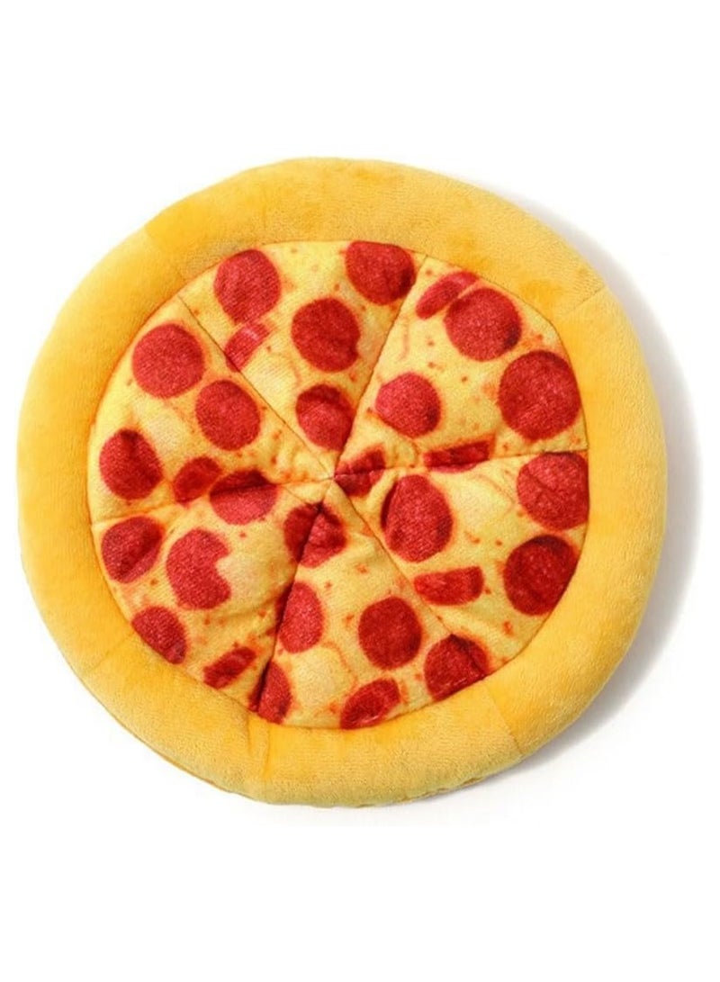 general Realistic pizza-shaped plush dog toy with a circular design resembling a frisbee, featuring built-in squeaker and crinkle paper—supports teething and interactive play. - Image 1