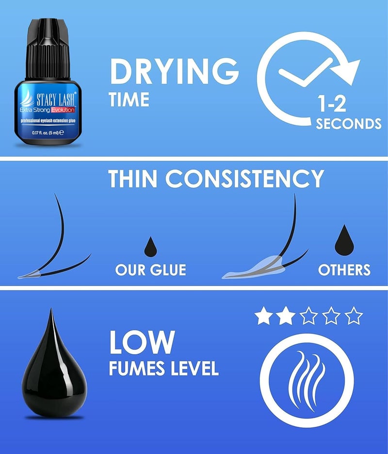 Stacy Lash Extra Strong Evolution Eyelash Extension Glue (0.17fl.oz / 5ml) / 1-2 Sec Drying time/Retention – 8 Weeks/Maximum Bonding/Professional Use Only Black Adhesive/Semi-Permanent Extensions - Image 4