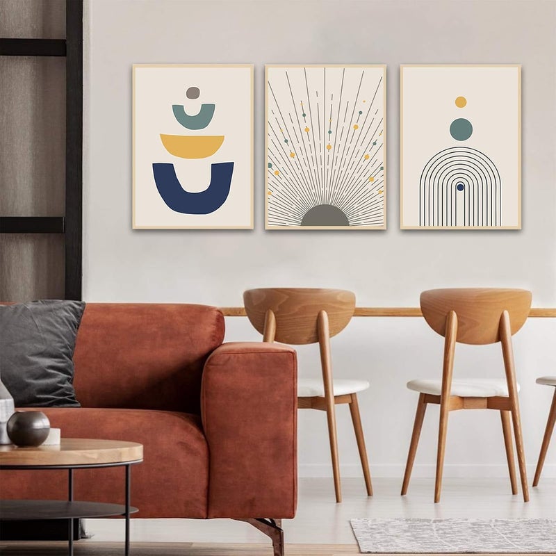 Ecyanlv Mid Century Wall Art - Boho Abstract Wall Art - Mid Century Modern Canvas Prints - Geometric Sun Wall Art - Minimalist Line Drawing Wall Painting Vintage Poster for Living Room Bedroom Decor Unframed - Image 3