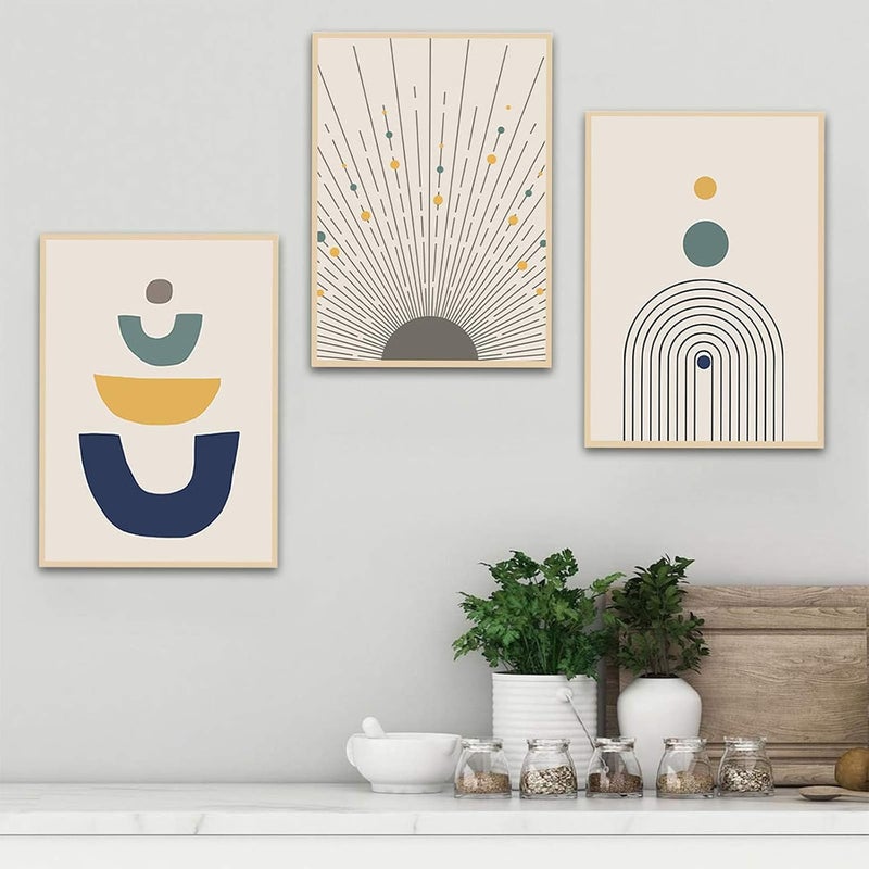 Ecyanlv Mid Century Wall Art - Boho Abstract Wall Art - Mid Century Modern Canvas Prints - Geometric Sun Wall Art - Minimalist Line Drawing Wall Painting Vintage Poster for Living Room Bedroom Decor Unframed - Image 2