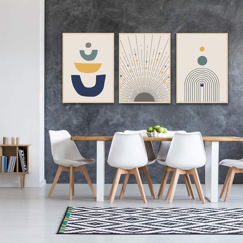 Ecyanlv Mid Century Wall Art - Boho Abstract Wall Art - Mid Century Modern Canvas Prints - Geometric Sun Wall Art - Minimalist Line Drawing Wall Painting Vintage Poster for Living Room Bedroom Decor Unframed - Image 4
