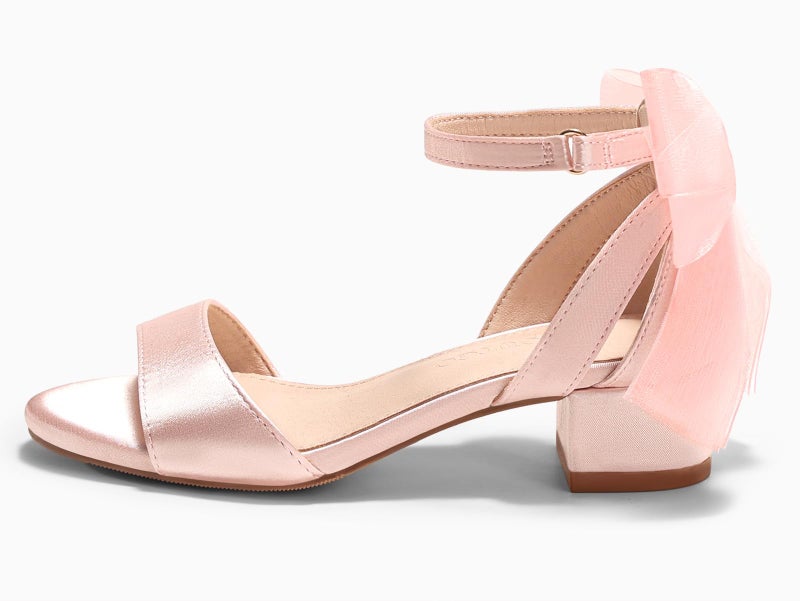 Coutgo Girls Dress Shoes Sandals Chunky Low Heels Bow Ankle Strap Flower Girl Wedding Party Shoes for Little Kids, Pink, Size 2 - Image 5