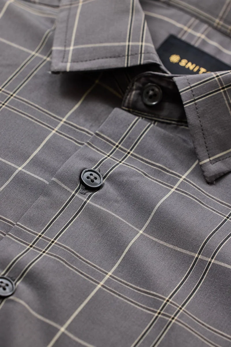سنيتش Dark Grey Checkered Long Sleeve Slim Fit Luxe Shirt
