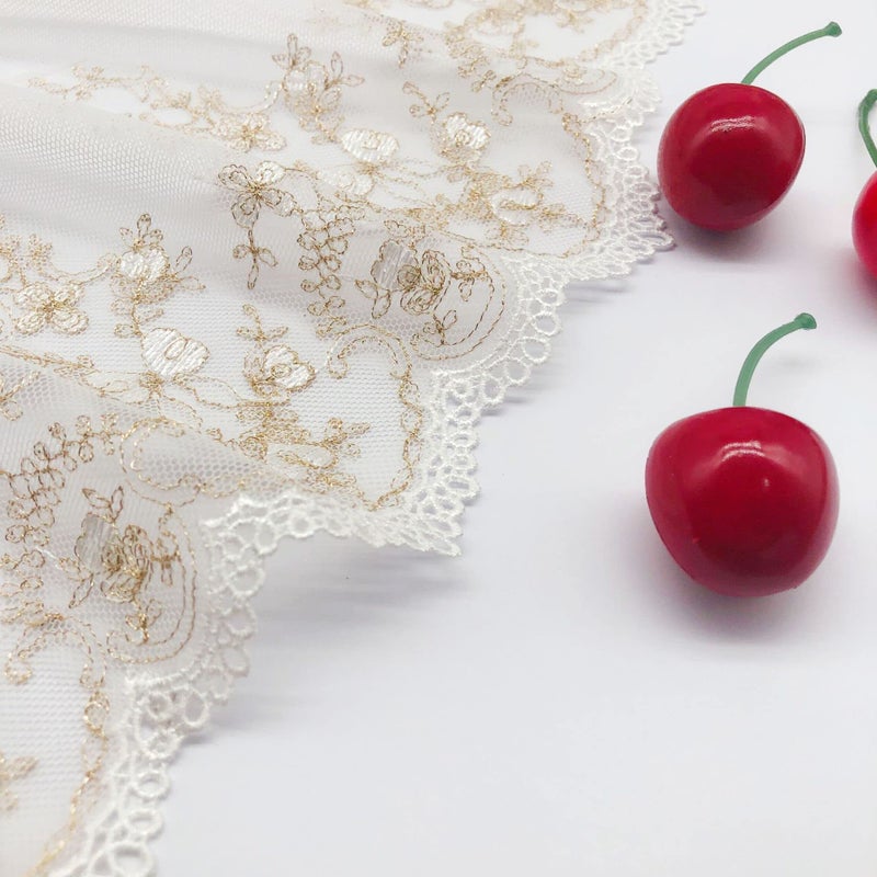 IRIZ 3 Yards of 17cm Retro Golden Line Floral Embroidery Tulle Lace Trim - Image 5