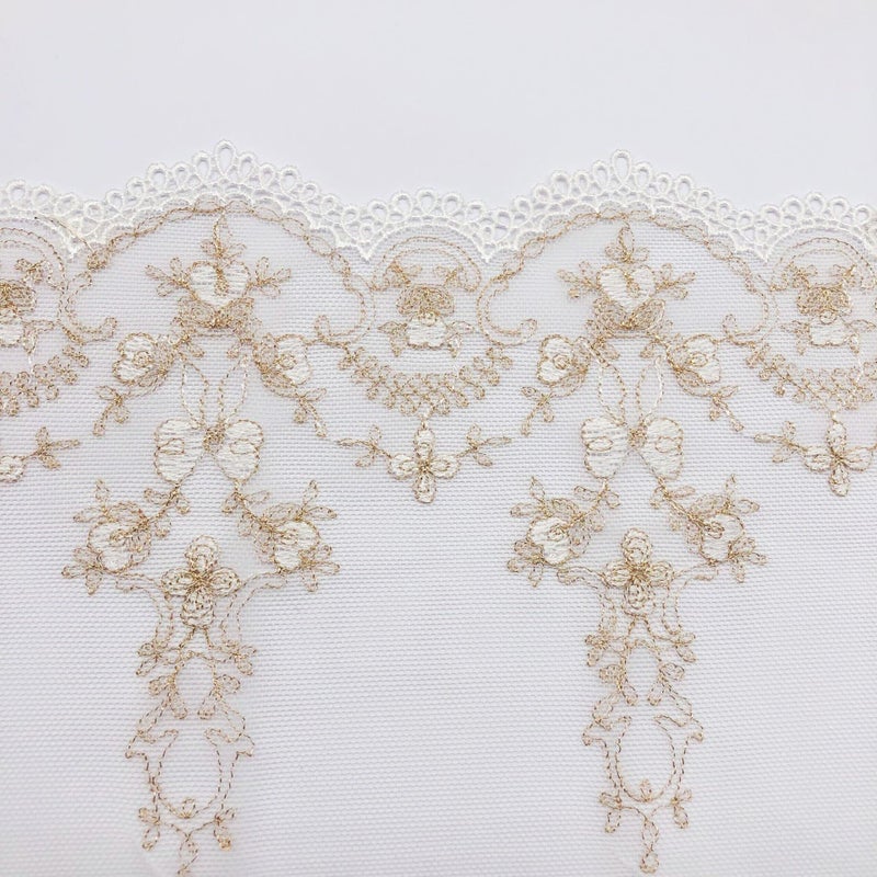 IRIZ 3 Yards of 17cm Retro Golden Line Floral Embroidery Tulle Lace Trim - Image 2