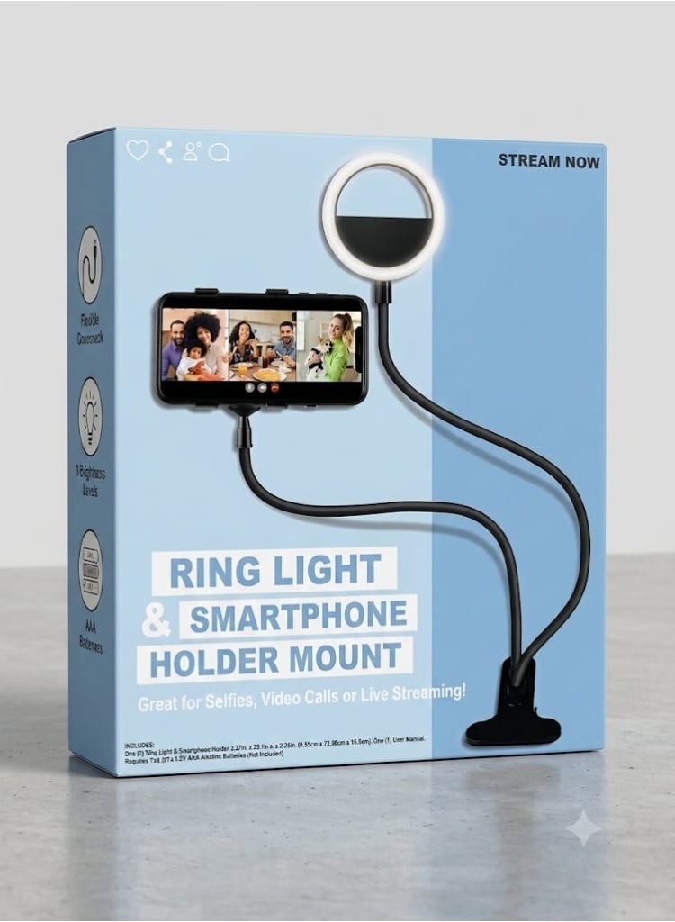 Selfie Ring Light and Phone Holder Black - Image 1