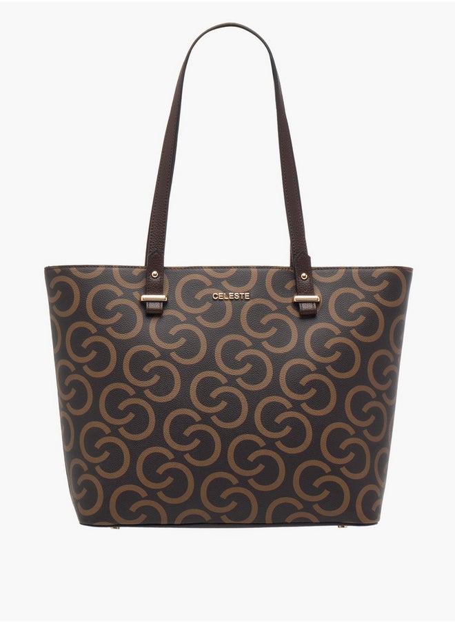 Celeste Women's Monogram Print Tote Bag with Double Handles and Zip Closure  - Image 1
