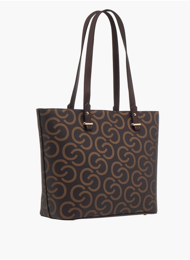 Celeste Women's Monogram Print Tote Bag with Double Handles and Zip Closure  - Image 3