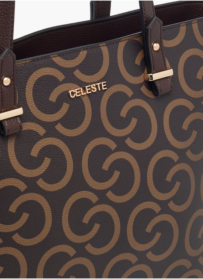 Celeste Women's Monogram Print Tote Bag with Double Handles and Zip Closure  - Image 4