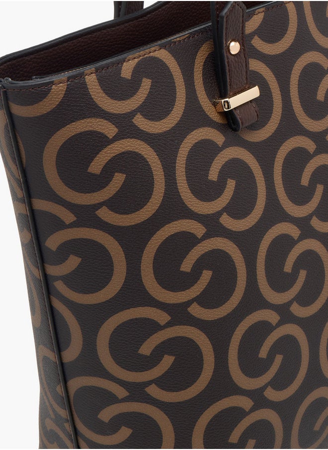 Celeste Women's Monogram Print Tote Bag with Double Handles and Zip Closure  - Image 5