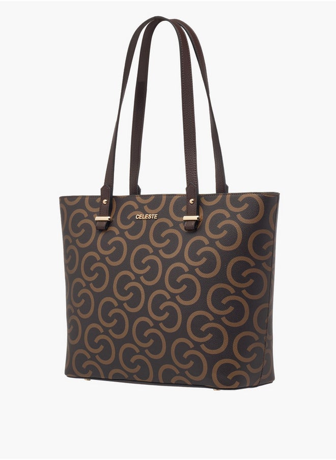 Celeste Women's Monogram Print Tote Bag with Double Handles and Zip Closure  - Image 2