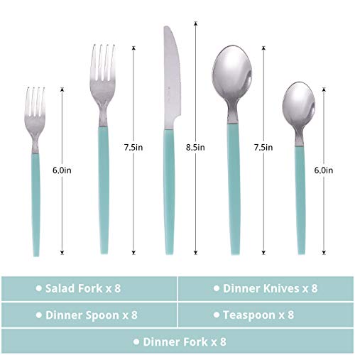 Cutiset 40 piece Stainless Steel Kitchen Flatware set with organizer, Camping Silverware set with color handles set of 8 - Image 2