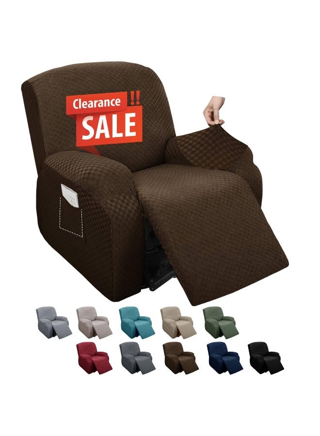 MAXIJIN Latest Recliner Slipcovers for Living Room 4 Pieces Stretch Jacquard Recliner Chair Cover Soft Fitted Recliner Protector with Elastic Bottom for Kids, Pets (Recliner, Dark Coffee) - Image 1