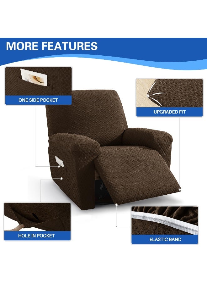 MAXIJIN Latest Recliner Slipcovers for Living Room 4 Pieces Stretch Jacquard Recliner Chair Cover Soft Fitted Recliner Protector with Elastic Bottom for Kids, Pets (Recliner, Dark Coffee) - Image 4