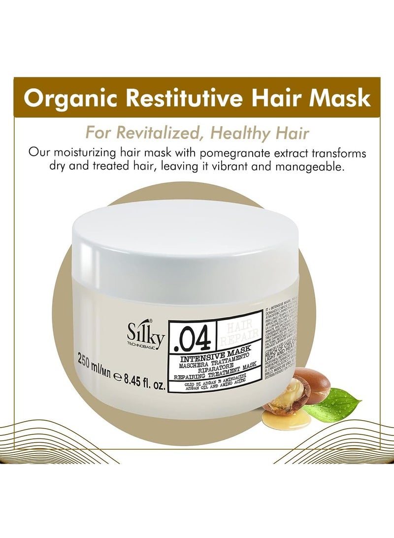 SILKY Silky.04 Organic Restitutive Hair Mask - Moisturizing Hair Mask with Pomegranate Extract – Hair Color Mask Restoring Dry & Treated Hair - 250 ml - Image 4