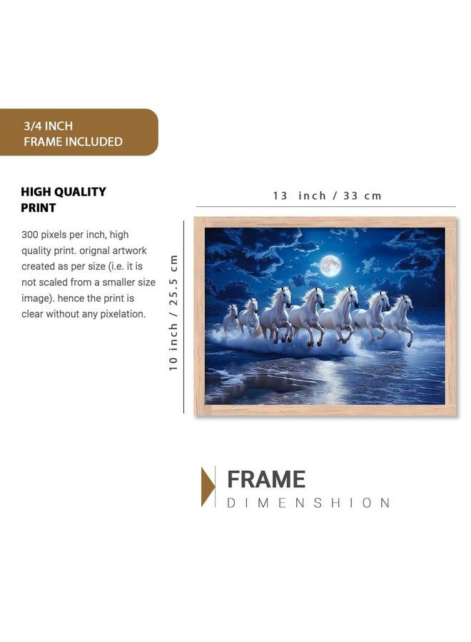 HOTHOUSE Seven Running Horses Vastu Framed Wall Art | White Horses Under Moonlight Over Ocean Waves | Serene Wall Décor for Home, Office & Bedroom - Image 2