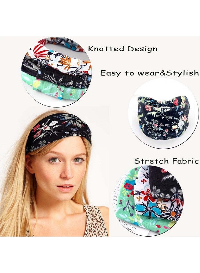 Bohend Boho Headband Wide Stretchy Floral Bandana 3Pcs Daily Use Knotted Headwear Sport Athletic Yoga Gym Hair Accessories For Women And Girls (A)  - Image 3