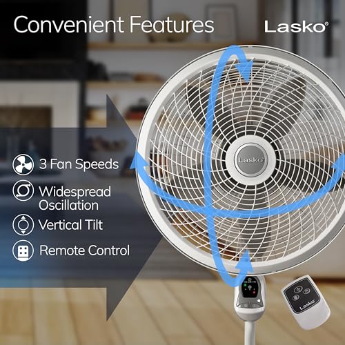 Lasko Cyclone Pedestal Fan, Adjustable Height, Remote Control, Timer, 3 Speeds, for Bedroom, Kitchen, Office and Living Room, 18", White, 1885, Large - Image 3