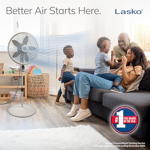 Lasko Cyclone Pedestal Fan, Adjustable Height, Remote Control, Timer, 3 Speeds, for Bedroom, Kitchen, Office and Living Room, 18", White, 1885, Large - Image 2