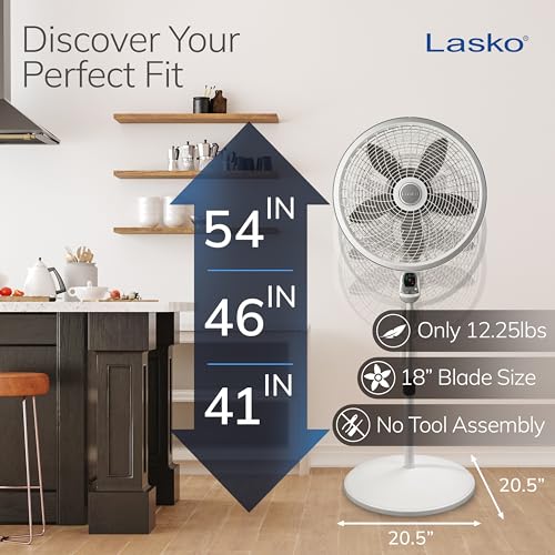 Lasko Cyclone Pedestal Fan, Adjustable Height, Remote Control, Timer, 3 Speeds, for Bedroom, Kitchen, Office and Living Room, 18", White, 1885, Large - Image 4