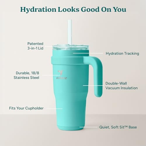Reduce 24 oz Stainless Steel Tumbler with Handle - Dual-Wall Vacuum Insulated Travel Mug, Sweat-Proof Lid & Reusable Straw - Keeps Drinks Cold for 24 Hrs, Fits Cupholders, Dishwasher Safe-Ocean Breeze - Image 4