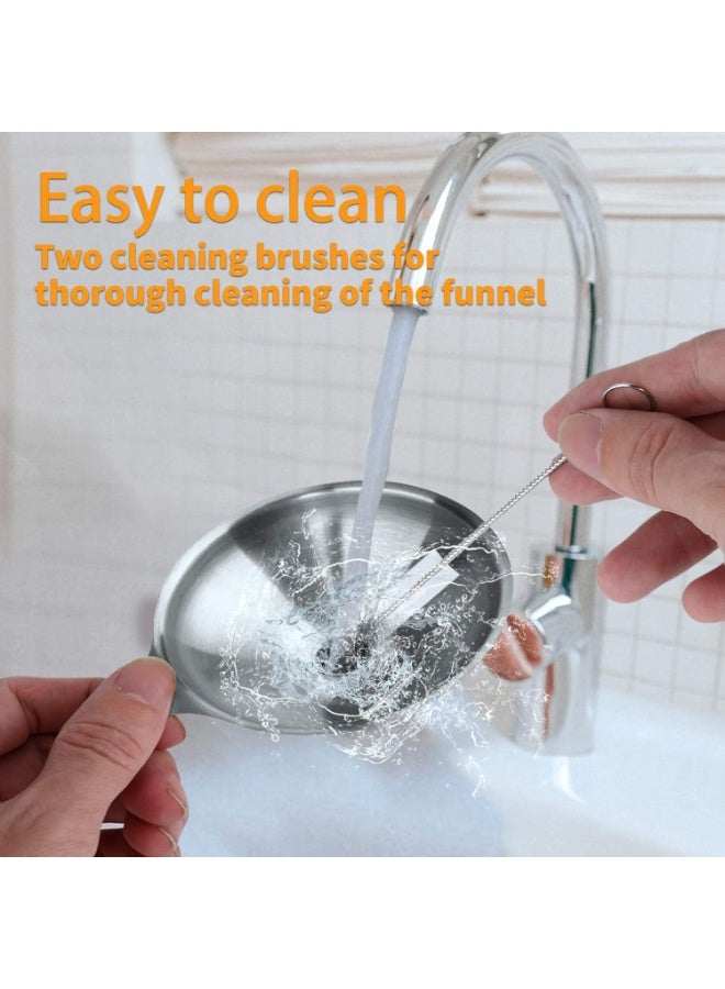 6 Pcs Metal Stainless Steel Funnel, Large Small Funnel Set of 3, Food Grade Mini Funnels for Kitchen Use Filling Bottles Liquor Flask Tiny Spice Cooking Powder Water, 2 Pcs Cleaning Brushes - Image 2