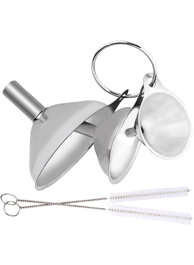 6 Pcs Metal Stainless Steel Funnel, Large Small Funnel Set of 3, Food Grade Mini Funnels for Kitchen Use Filling Bottles Liquor Flask Tiny Spice Cooking Powder Water, 2 Pcs Cleaning Brushes - Image 5
