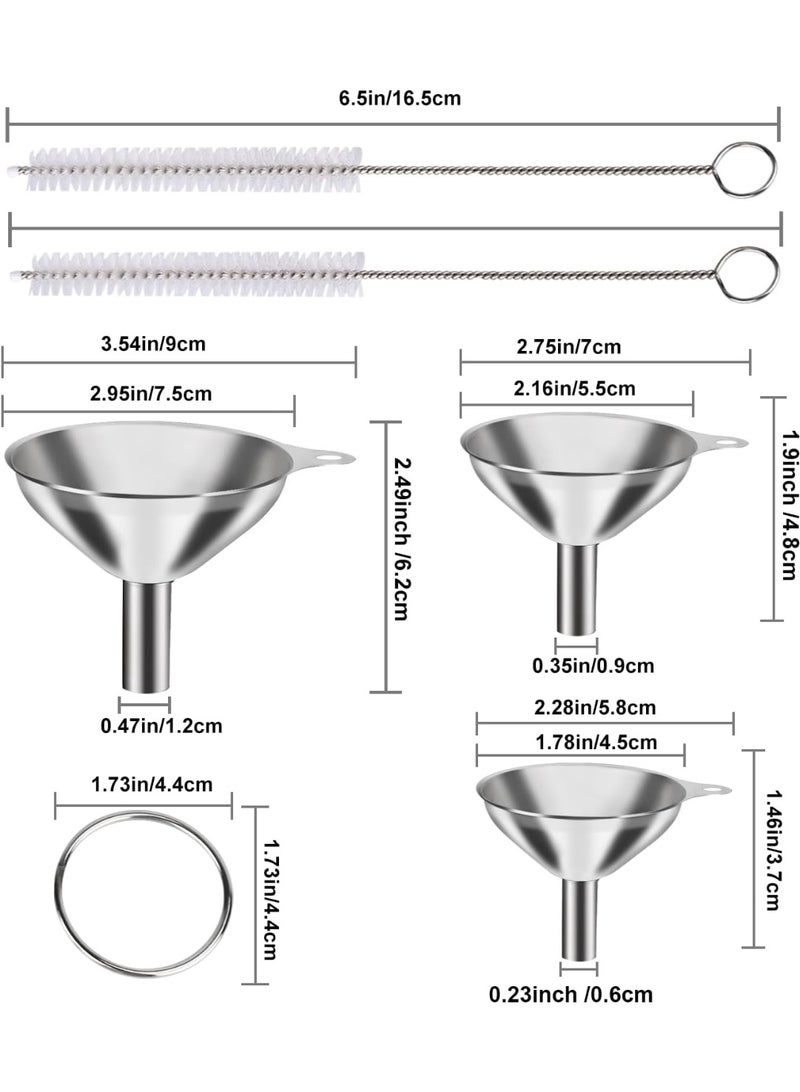 6 Pcs Metal Stainless Steel Funnel, Large Small Funnel Set of 3, Food Grade Mini Funnels for Kitchen Use Filling Bottles Liquor Flask Tiny Spice Cooking Powder Water, 2 Pcs Cleaning Brushes - Image 3