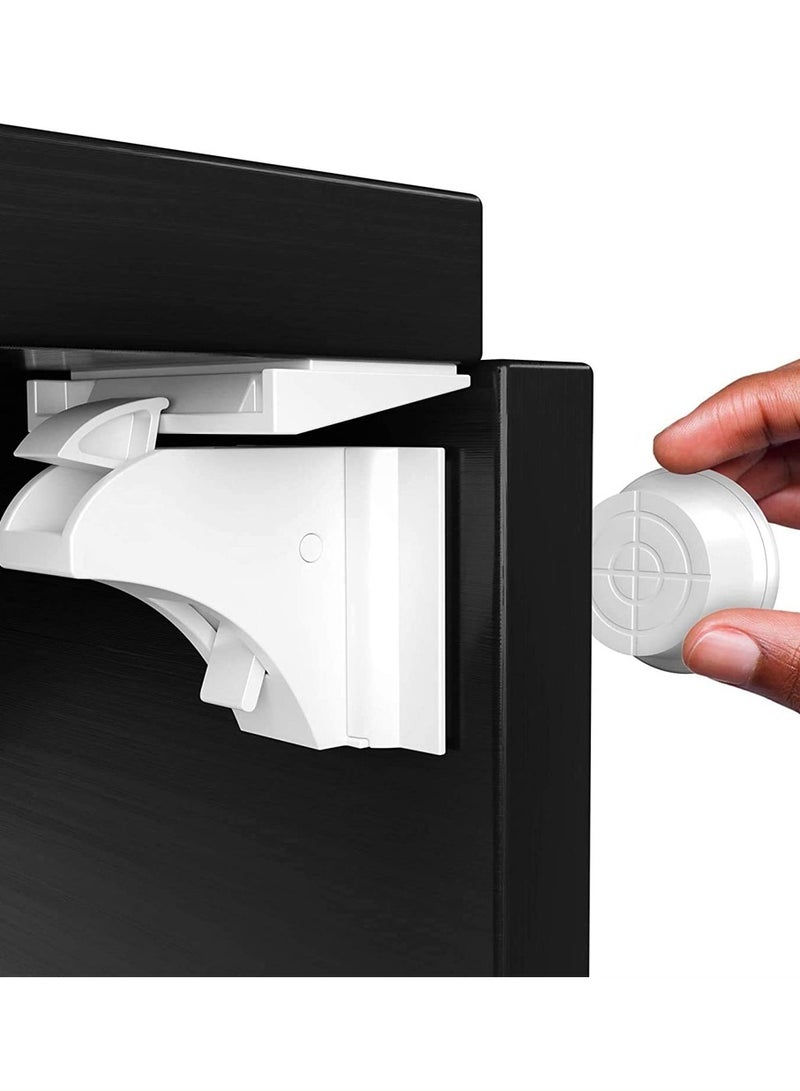 SYOSI Child Safety Locks, 8 Locks, 2 Keys Baby Proofing Magnetic Cabinet Locks Children Proof Cupboard Baby Latches, No Screws or Drilling - Image 1