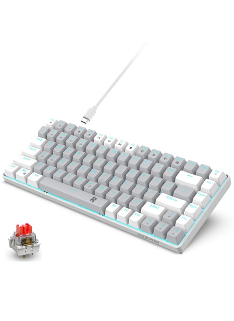 ROCK POW 84 Keys Mechanical Gaming Keyboard Ice Blue Backlit Ultra-Compact Mini Keyboard Mini Compact Keyboard for PC/Mac Gamer Typist Easy Carry on Trip Red Switch