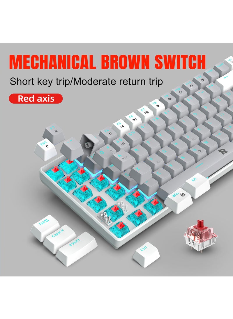 Rock Pow - ROCK POW 84 Keys Mechanical Gaming Keyboard Ice Blue Backlit Ultra-Compact Mini Keyboard Mini Compact Keyboard for PC/Mac Gamer Typist Easy Carry on Trip Red Switch - Image 1