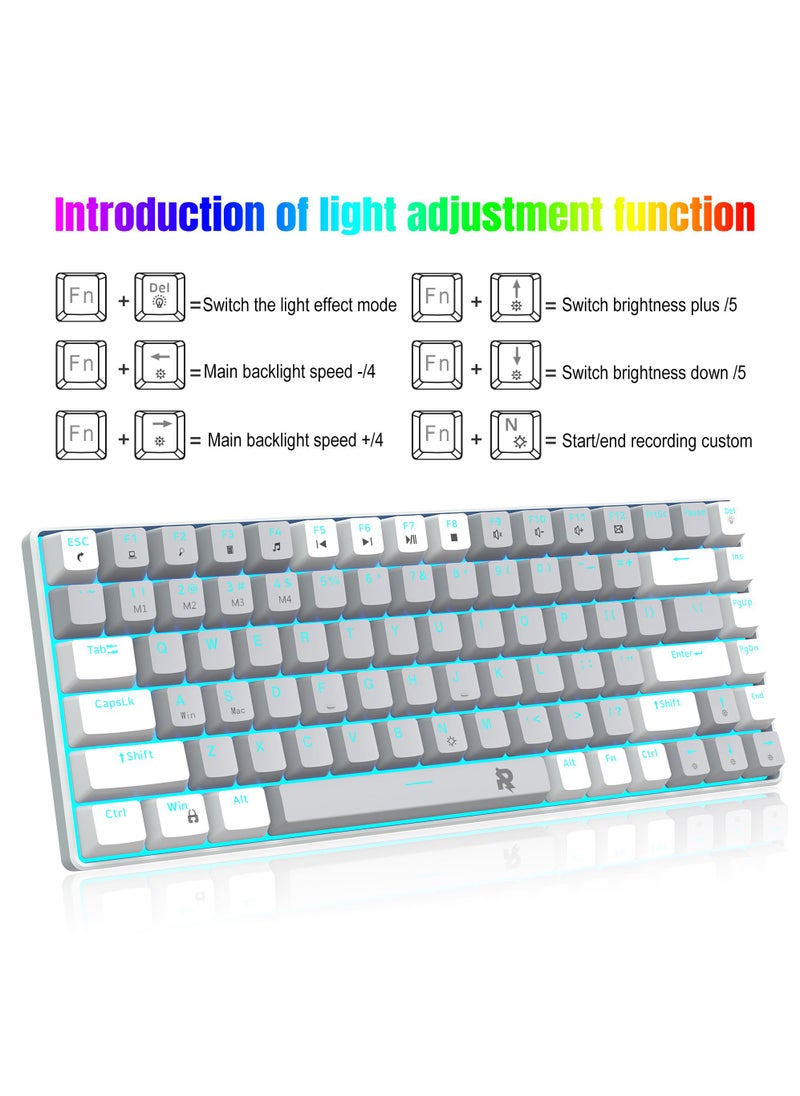 Rock Pow - ROCK POW 84 Keys Mechanical Gaming Keyboard Ice Blue Backlit Ultra-Compact Mini Keyboard Mini Compact Keyboard for PC/Mac Gamer Typist Easy Carry on Trip Red Switch - Image 1