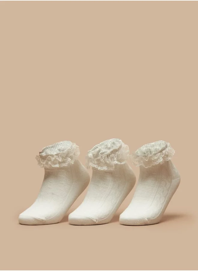 Little Missy Girls Solid Socks with Frill Detail - Set of 3