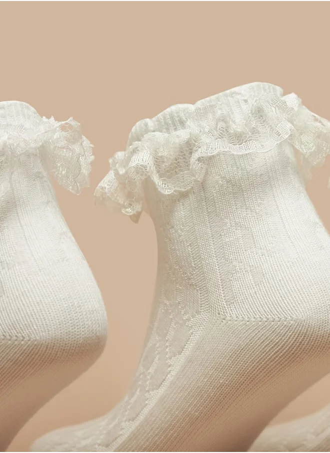 Little Missy Girls Solid Socks with Frill Detail - Set of 3