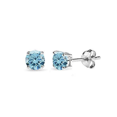 B. BRILLIANT Aquamarine Earrings for Women Sterling Silver Studs 4mm European Crystals Earrings for March Birthstone Prom Bridesmaids Holiday Gift Birthday Fashion - Image 1