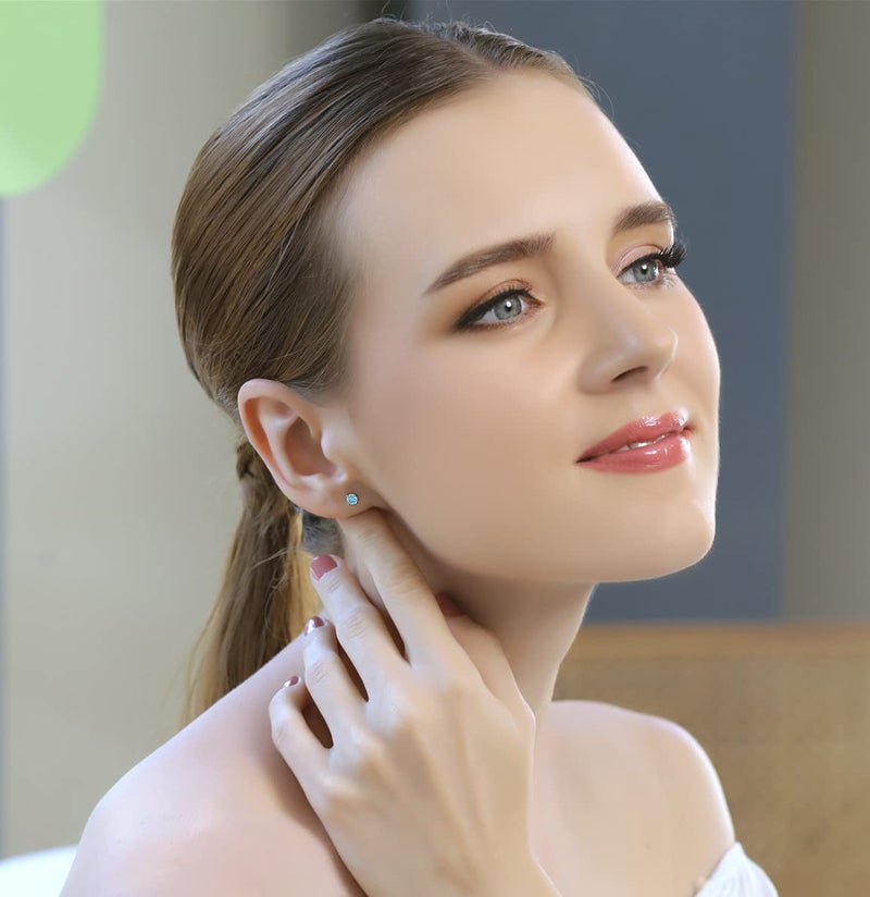B. BRILLIANT Aquamarine Earrings for Women Sterling Silver Studs 4mm European Crystals Earrings for March Birthstone Prom Bridesmaids Holiday Gift Birthday Fashion - Image 4