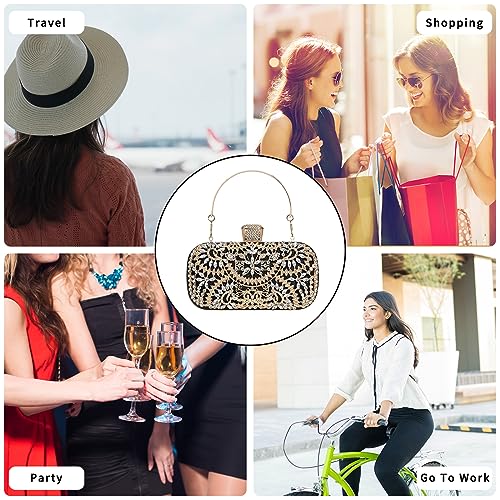 Covelin Women's Rhinestone Decorated Evening Bag, Tote Shoulder Crossbody Handbag with Chain Champagne - Image 3